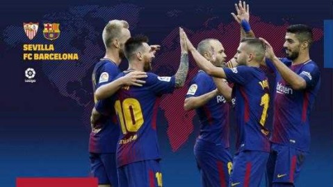 国王杯决赛巴萨5-0横扫塞维利亚梅西传射伊涅斯塔完美告别