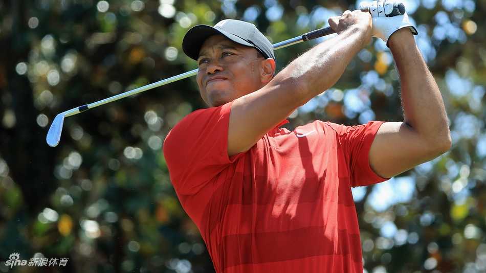 阳光勾勒出老虎伍兹挥杆击球的瞬间剪影，他的身形与球杆形成完美的动力学线条，力量与优雅在这一刻凝固。