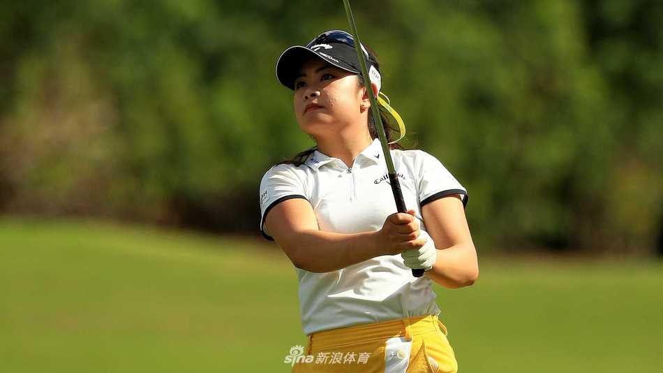 杰西卡·科达顶风挥杆，目光坚定地凝视远方小球轨迹，身后摇曳的树木印证着比赛日的狂风。