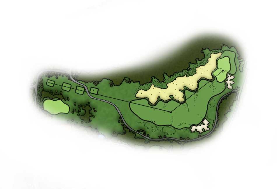 一记优雅的开球划过‘迎宾洞’蔚蓝的天空，球体在翠绿球道上空划出完美弧线。